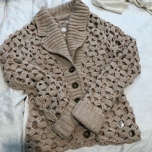 CATHERINE MALANDRINO BEIGE CROCHET CARDIGAN